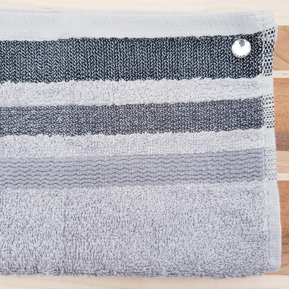 💚FINAL💚LAST ONE! #0970-C ■NEW! Gray w/stripe Hang'N'Snap HAND Towel🤍